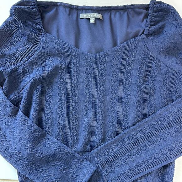 Julia Jordan Sweetheart Neck Long Sleeve Knit Dress Navy Blue Textured Size 14 - Picture 12 of 16